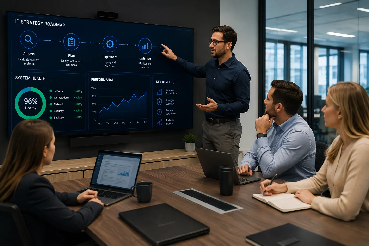 Business team reviewing an IT strategy roadmap