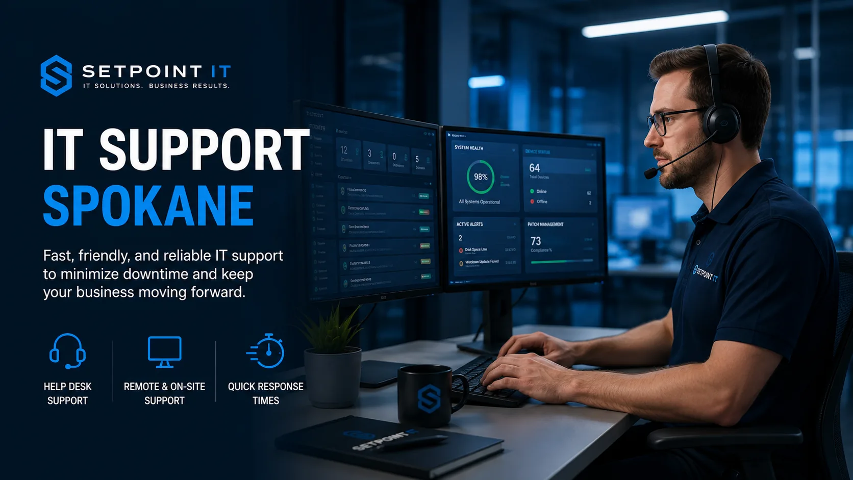 Business IT support workstation and help desk environment